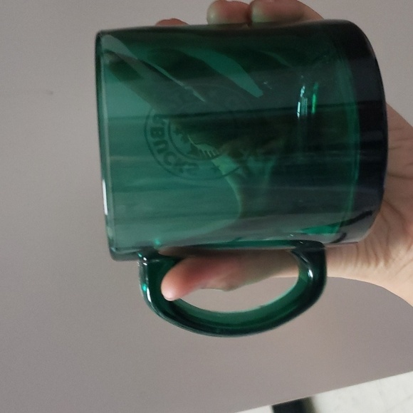 Vintage Starbucks Coffee Mug 1990s USA Made Clear Green Glass Etched Siren Logo - Picture 5 of 6